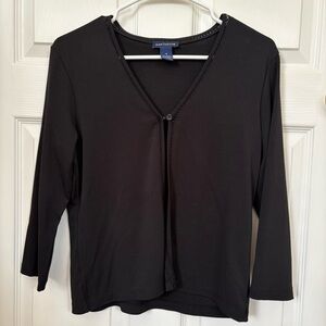 Ann Taylor Black V-Neck Single-Button 3/4 Sleeve Top